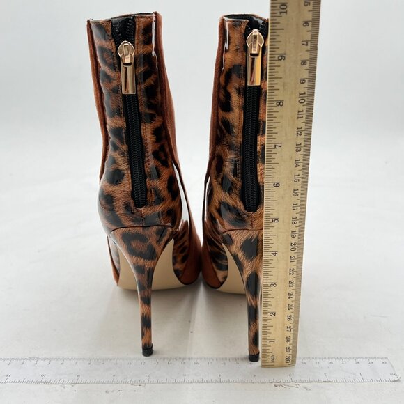 FSJ Brown High Heel Ankle Boots Leopard Print Pointed Toe Stilettos Zipper Shoes - Picture 5 of 8